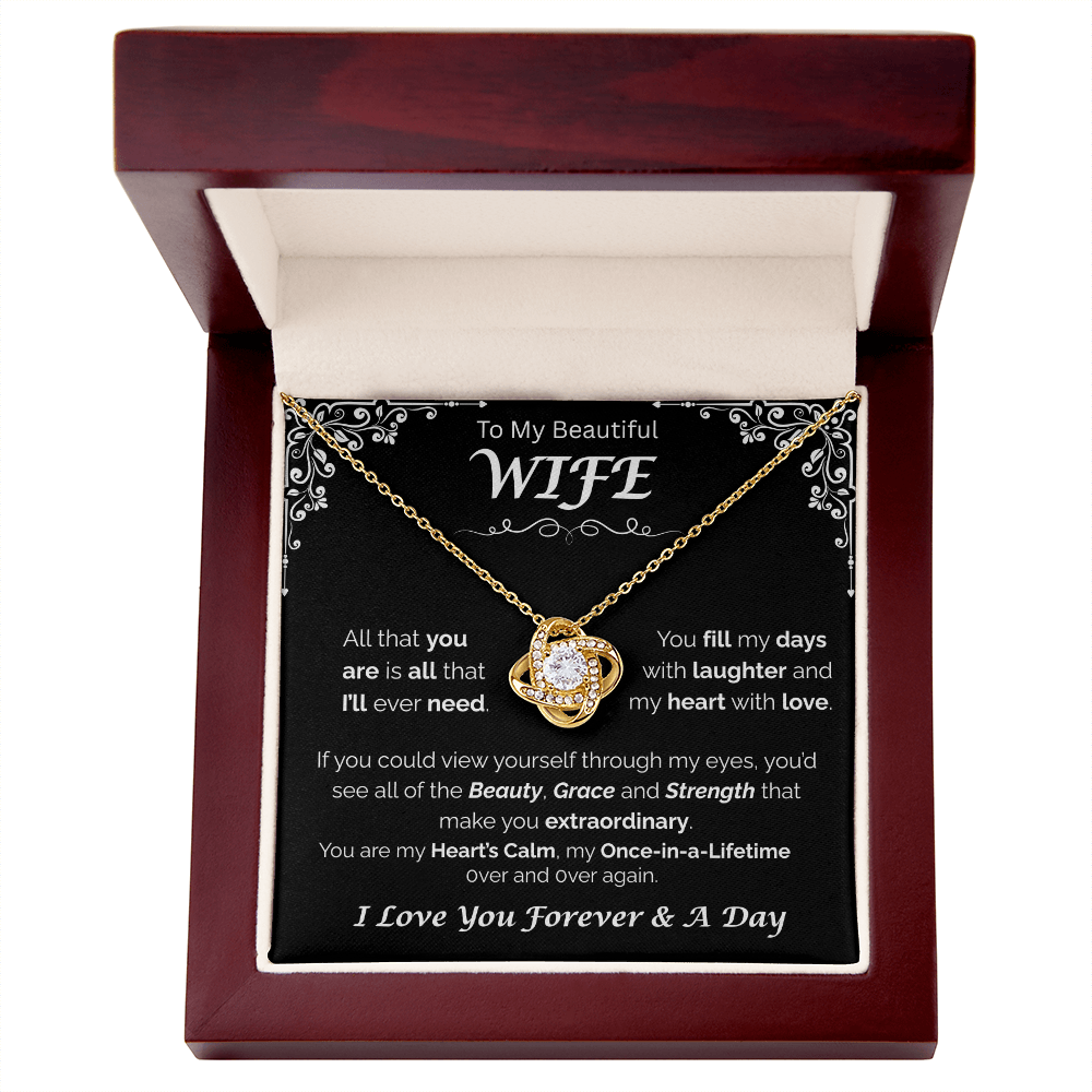 To My Beautiful Wife — You Fill My Heart With Love, Love Knot Necklace