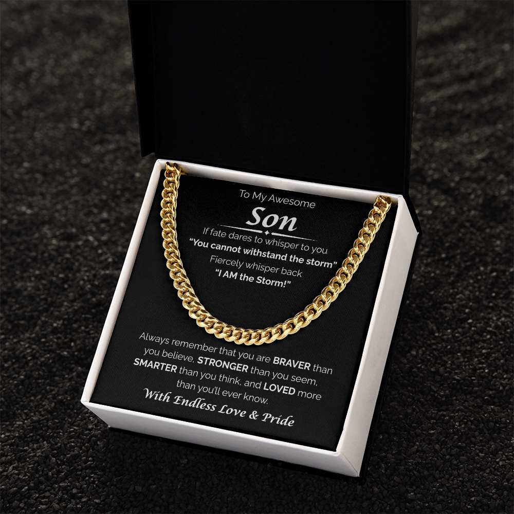 To My Awesome Son — Braver, Stronger, Smarter, Cuban Link Chain
