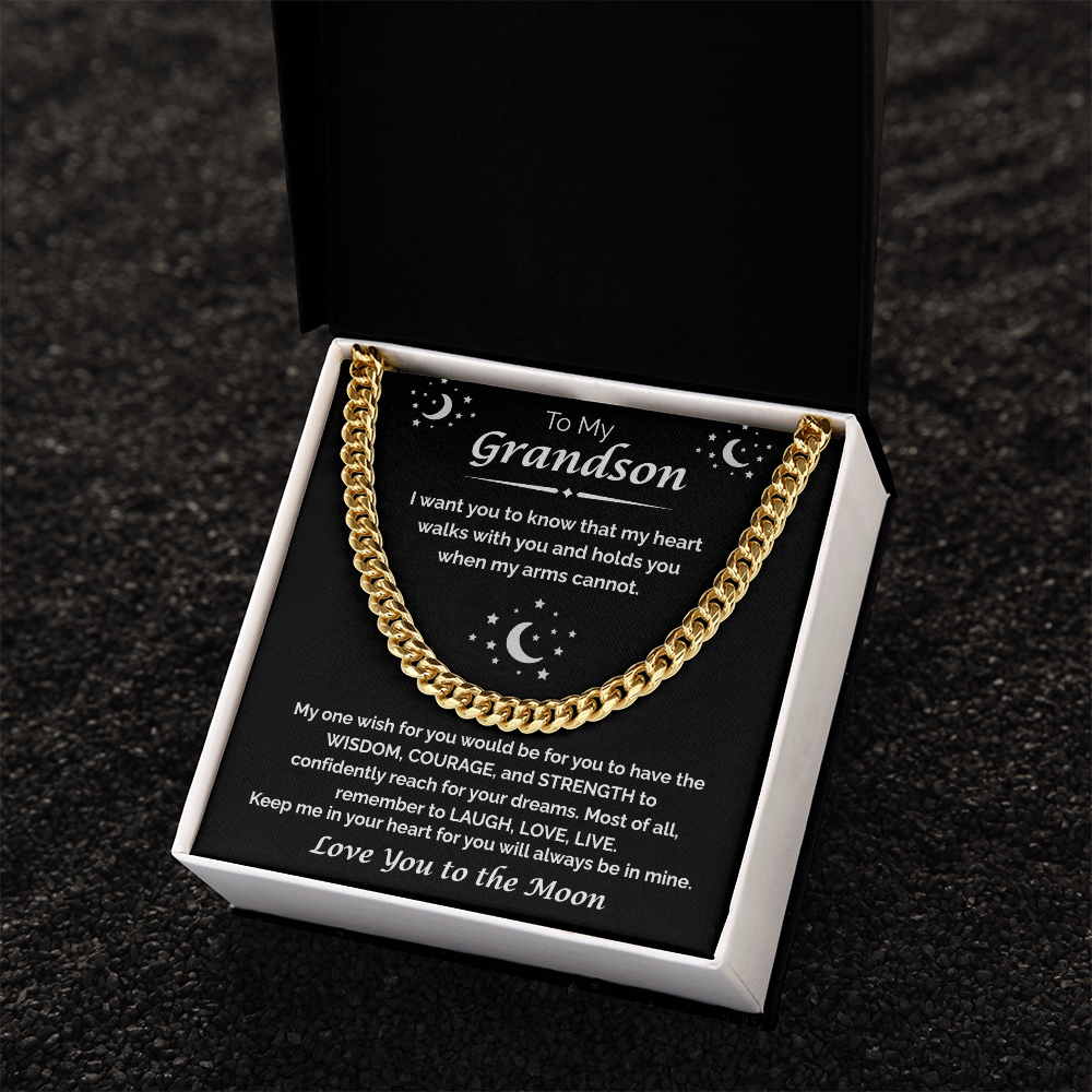 To My Grandson — My Heart Walks With You, Cuban Chain Necklace