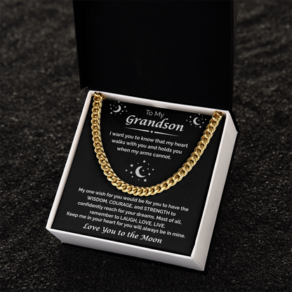 To My Grandson — My Heart Walks With You, Cuban Chain Necklace