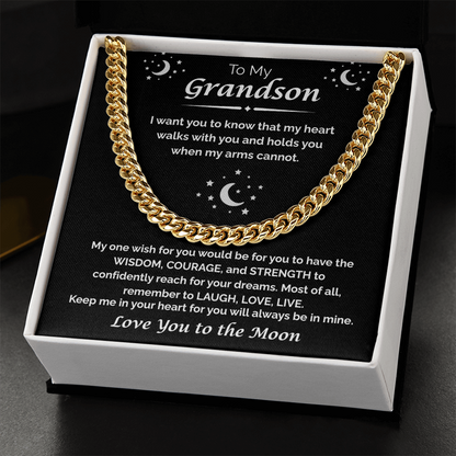 To My Grandson — My Heart Walks With You, Cuban Chain Necklace