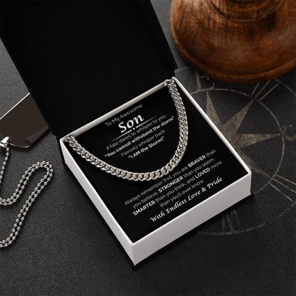 To My Awesome Son — Braver, Stronger, Smarter, Cuban Link Chain