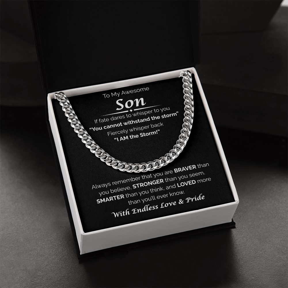 To My Awesome Son — Braver, Stronger, Smarter, Cuban Link Chain