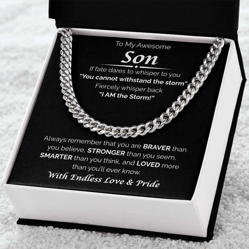 To My Awesome Son — Braver, Stronger, Smarter, Cuban Link Chain