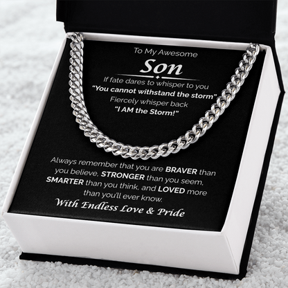 To My Awesome Son — Braver, Stronger, Smarter, Cuban Link Chain