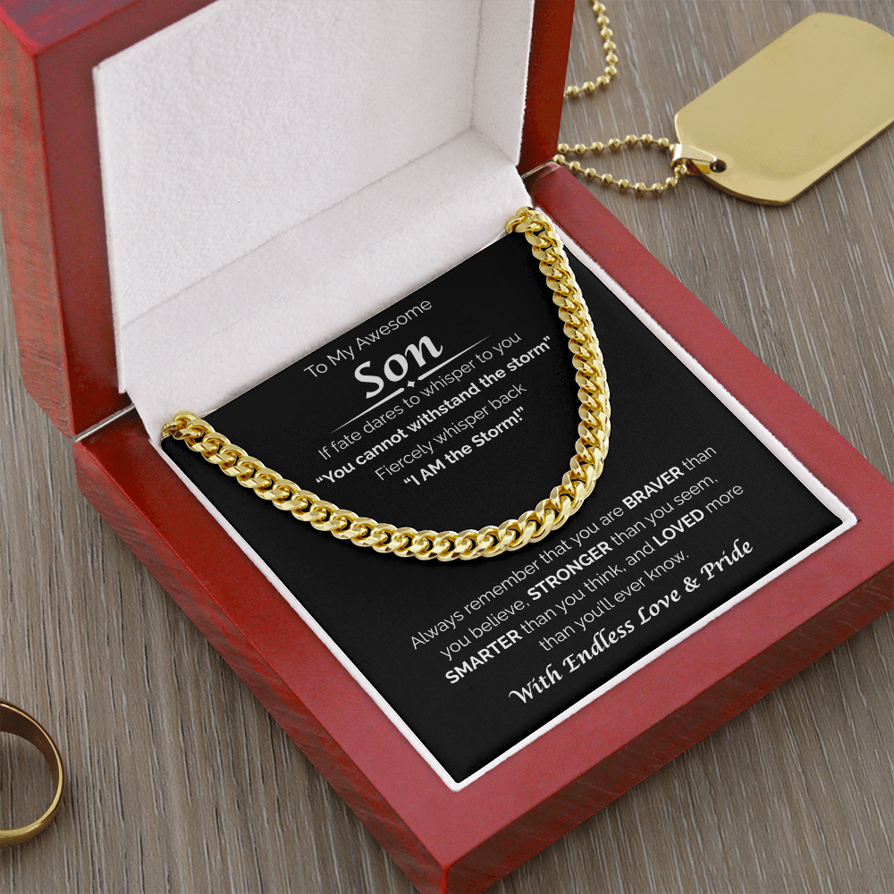 To My Awesome Son — Braver, Stronger, Smarter, Cuban Link Chain