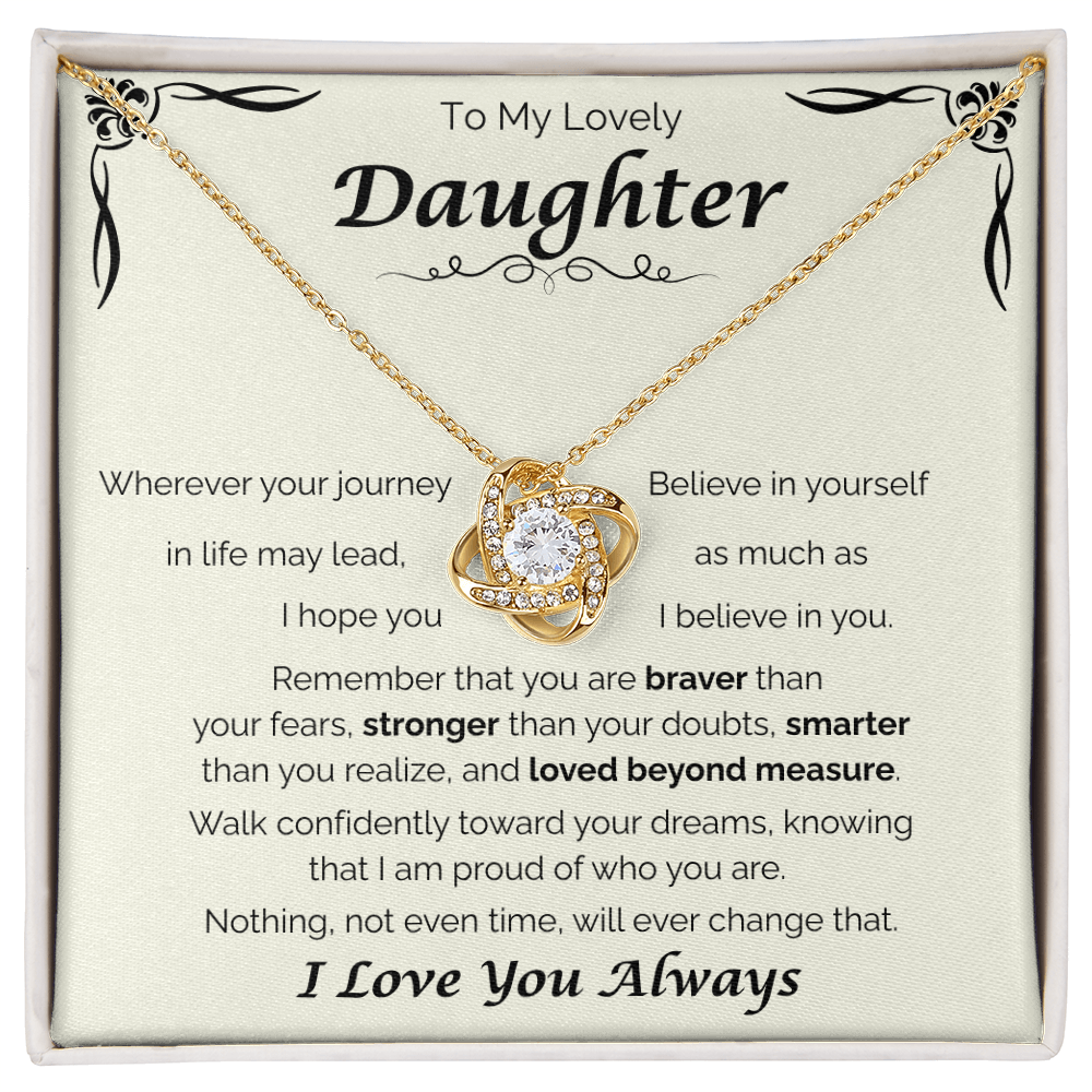 To My Lovely Daughter — Loved Beyond Measure, Love Knot Necklace