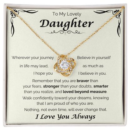 To My Lovely Daughter — Loved Beyond Measure, Love Knot Necklace