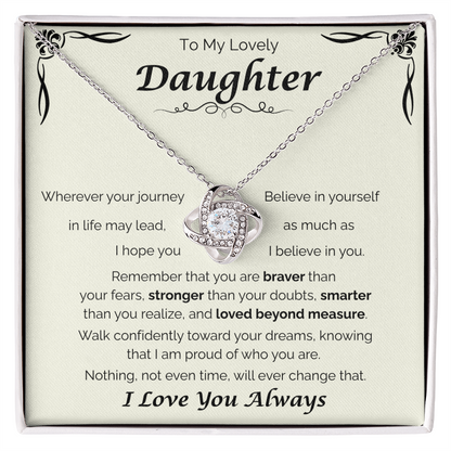 To My Lovely Daughter — Loved Beyond Measure, Love Knot Necklace