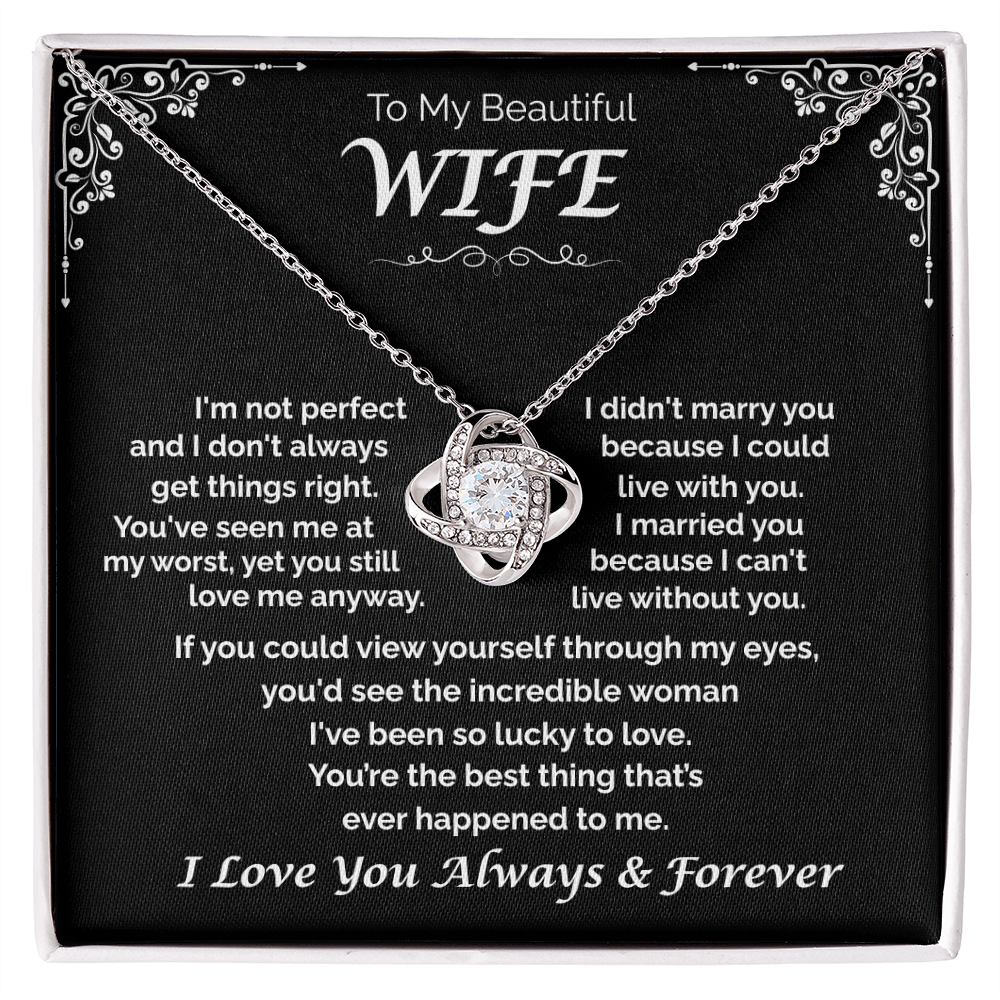 To My Beautiful Wife —Lucky to Love You, Love Knot Necklace