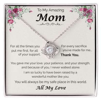 To My Amazing Mom — All the Love You've Given, Love Knot Necklace