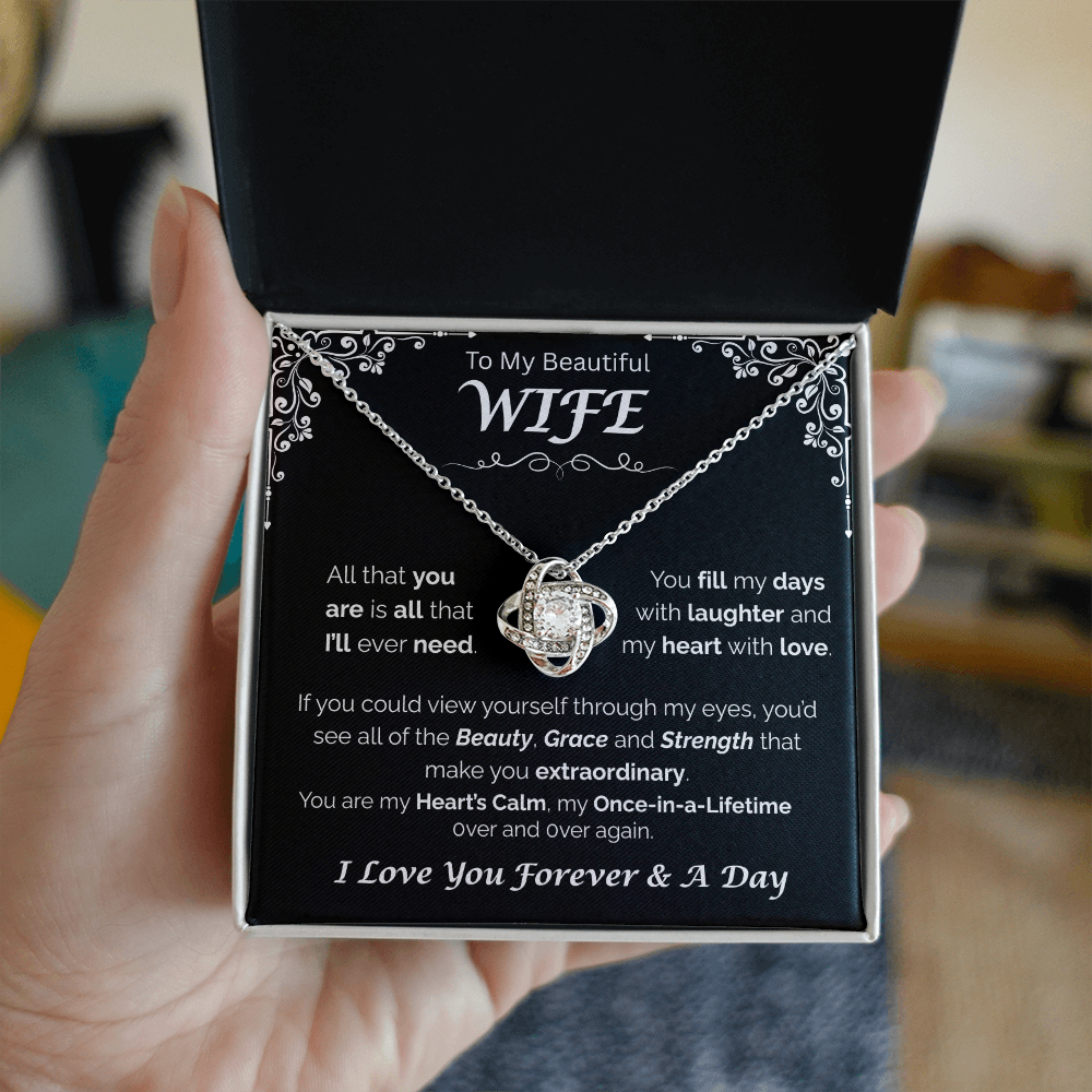 To My Beautiful Wife — You Fill My Heart With Love, Love Knot Necklace