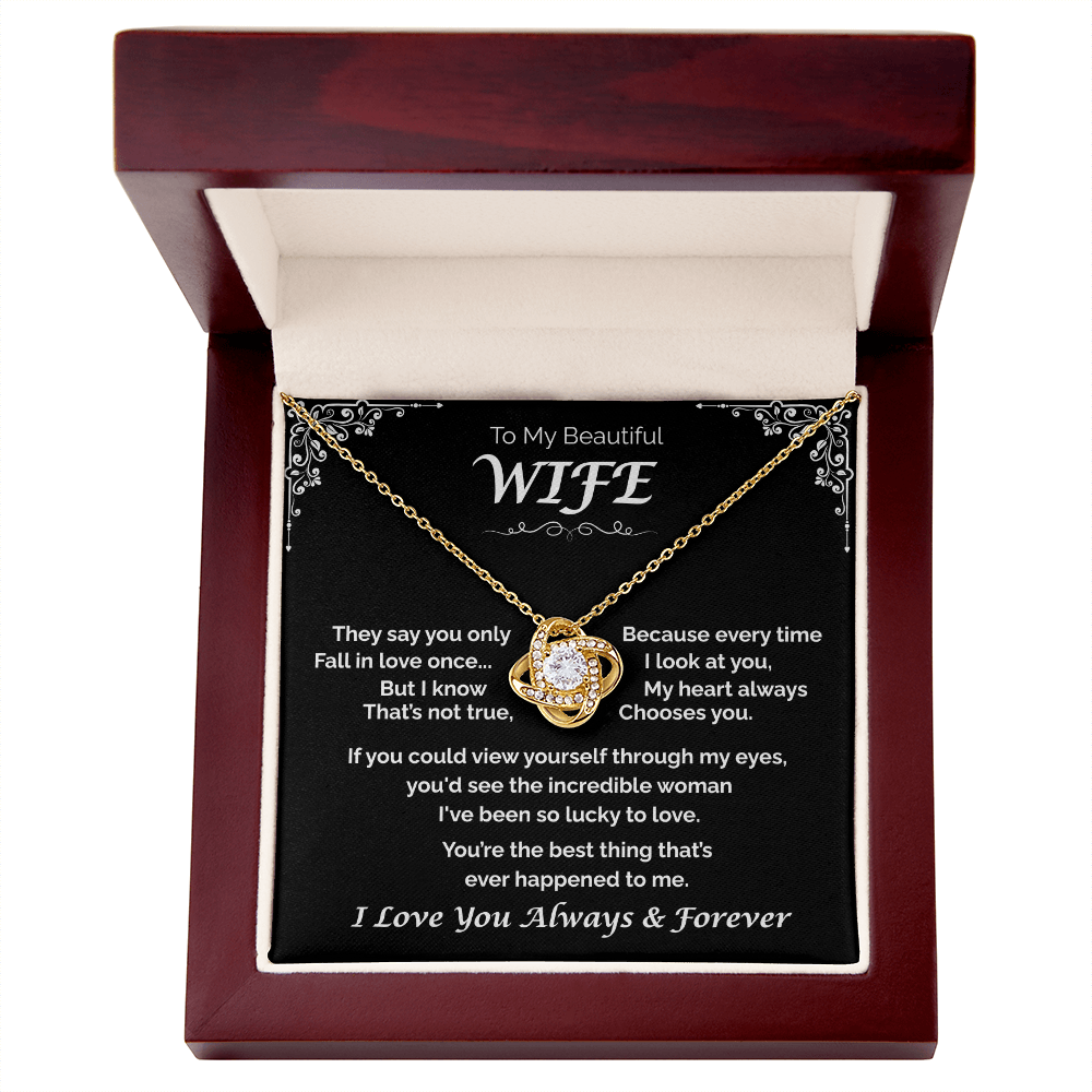To My Beautiful WIfe —The One I Adore, Love Knot Necklace