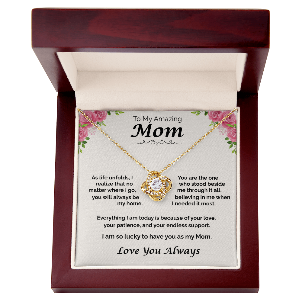 To My Amazing Mom — You Will Always Be My Home, Love Knot Necklace