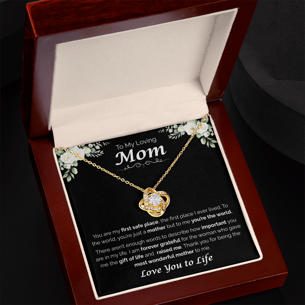 To My Loving Mom, My First Home, Love Knot Necklace
