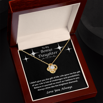 To My Bonus Daughter — Always Shine Bright, Love Knot Necklace