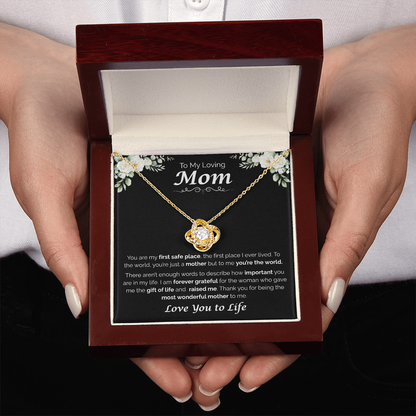To My Loving Mom, My First Home, Love Knot Necklace