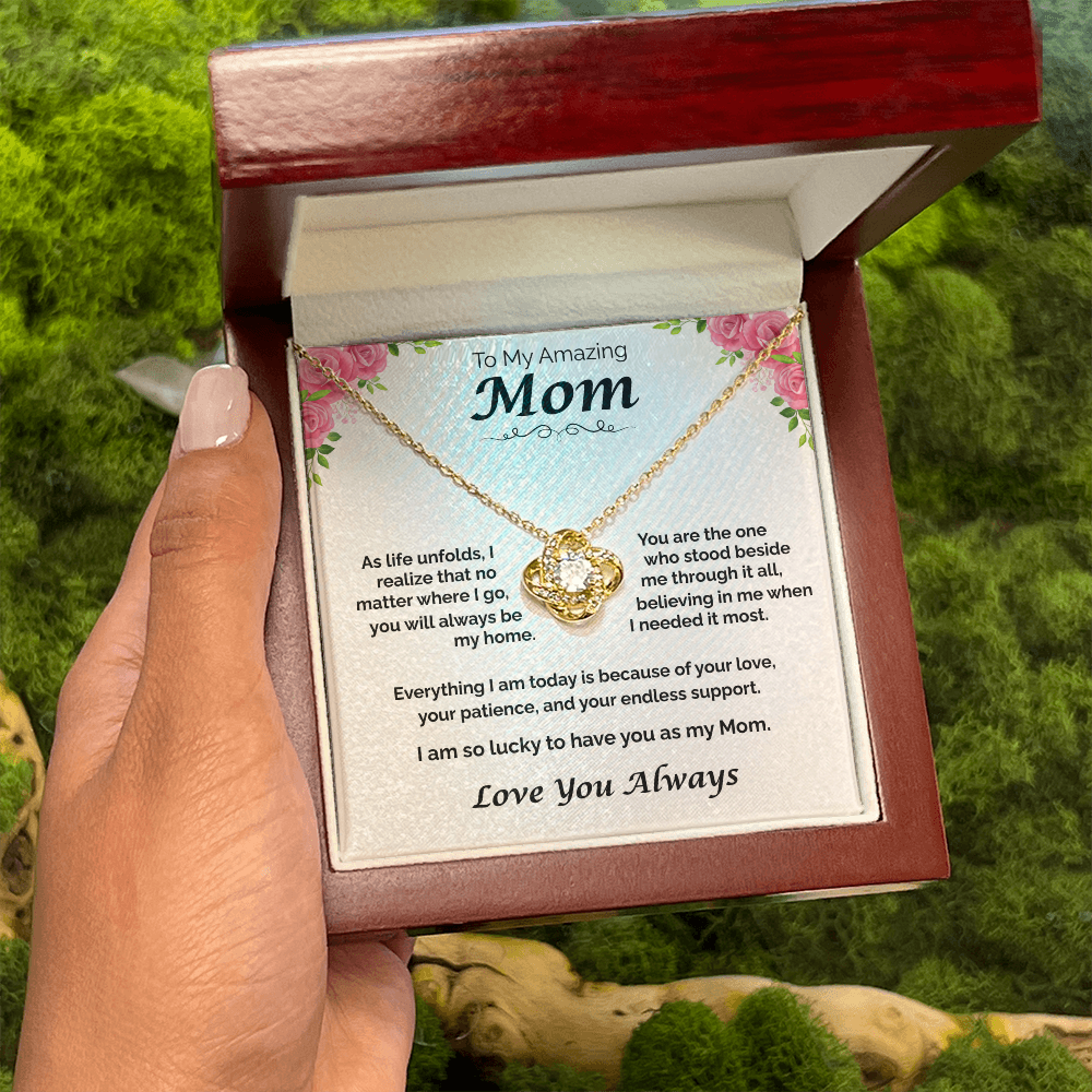To My Amazing Mom — You Will Always Be My Home, Love Knot Necklace