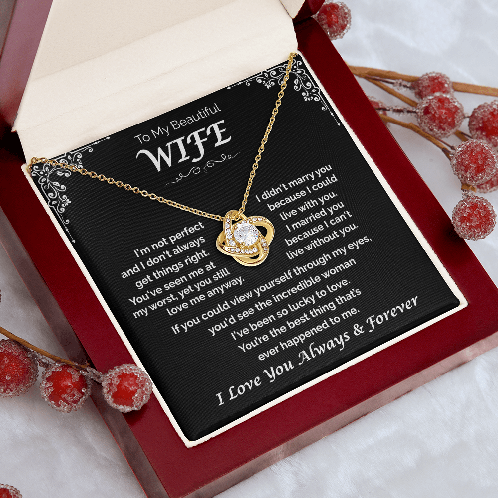 To My Beautiful Wife —Lucky to Love You, Love Knot Necklace