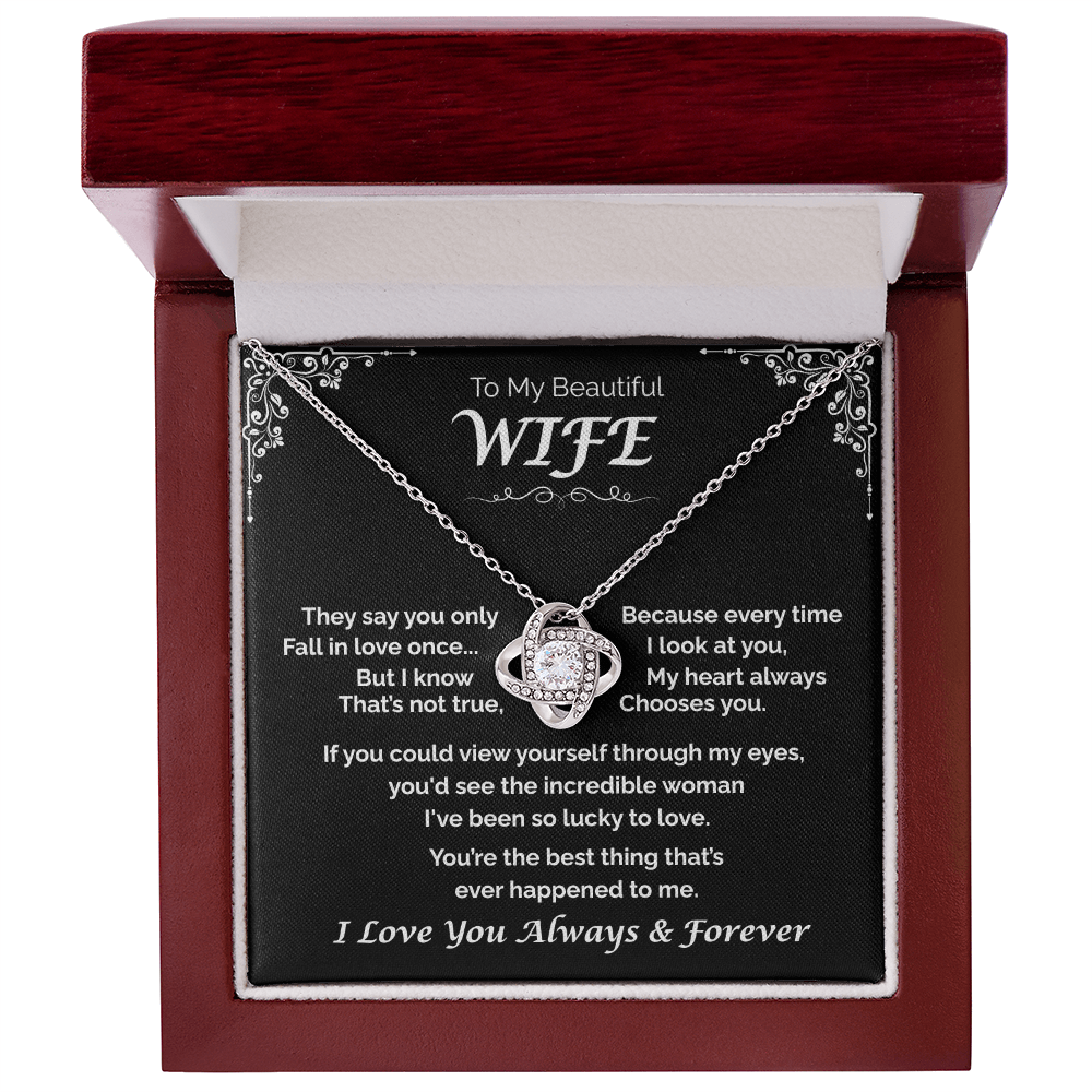 To My Beautiful WIfe —The One I Adore, Love Knot Necklace
