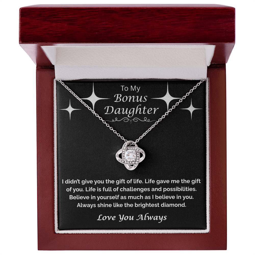 To My Bonus Daughter — Always Shine Bright, Love Knot Necklace