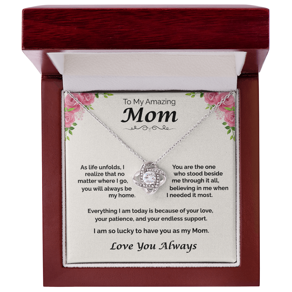 To My Amazing Mom — You Will Always Be My Home, Love Knot Necklace