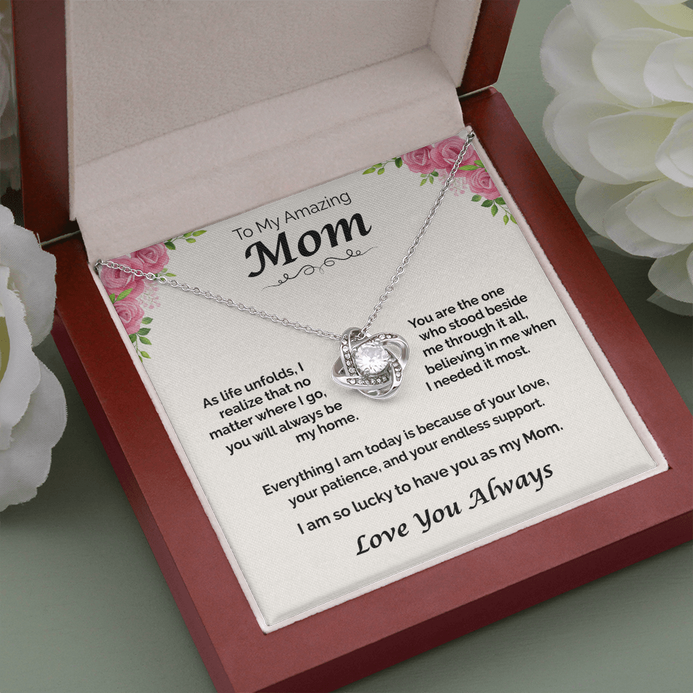 To My Amazing Mom — You Will Always Be My Home, Love Knot Necklace