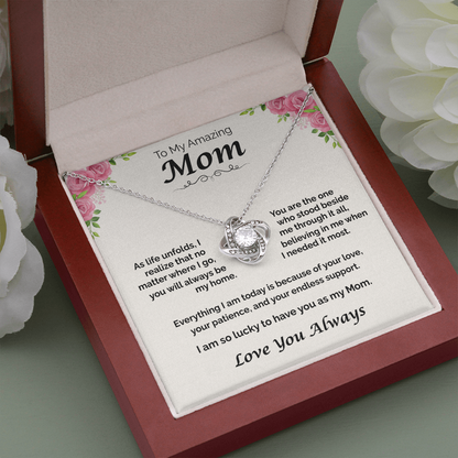 To My Amazing Mom — You Will Always Be My Home, Love Knot Necklace