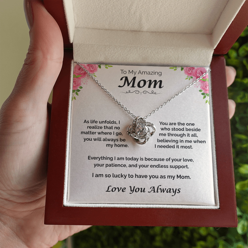 To My Amazing Mom — You Will Always Be My Home, Love Knot Necklace