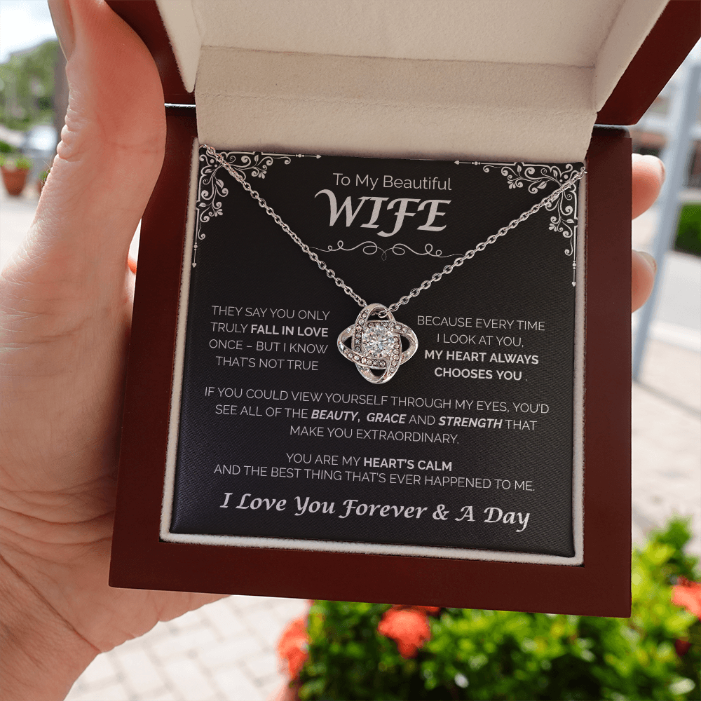 To My Beautiful Wife - My Heart Always Chooses You, Love Knot Necklace