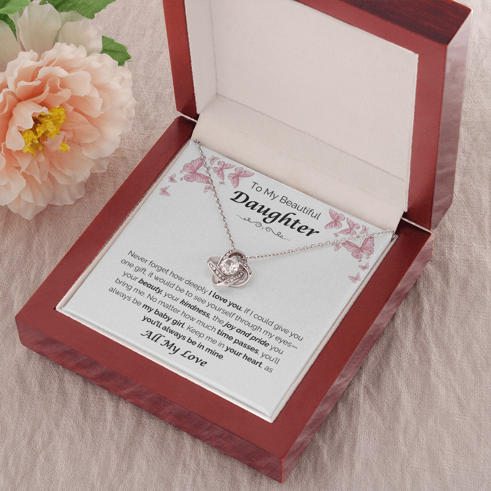 To My Beautiful Daughter — The Joy You Bring, Love Knot Necklace