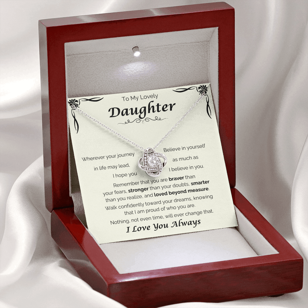 To My Lovely Daughter — Loved Beyond Measure, Love Knot Necklace
