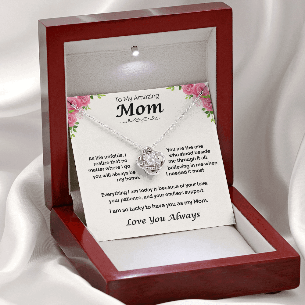 To My Amazing Mom — You Will Always Be My Home, Love Knot Necklace
