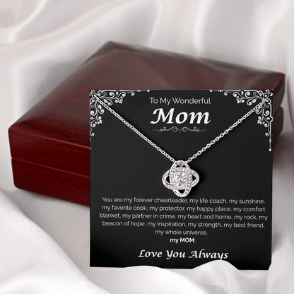 To My Wonderful Mom — My Heart, My Home, Love Knot Necklace