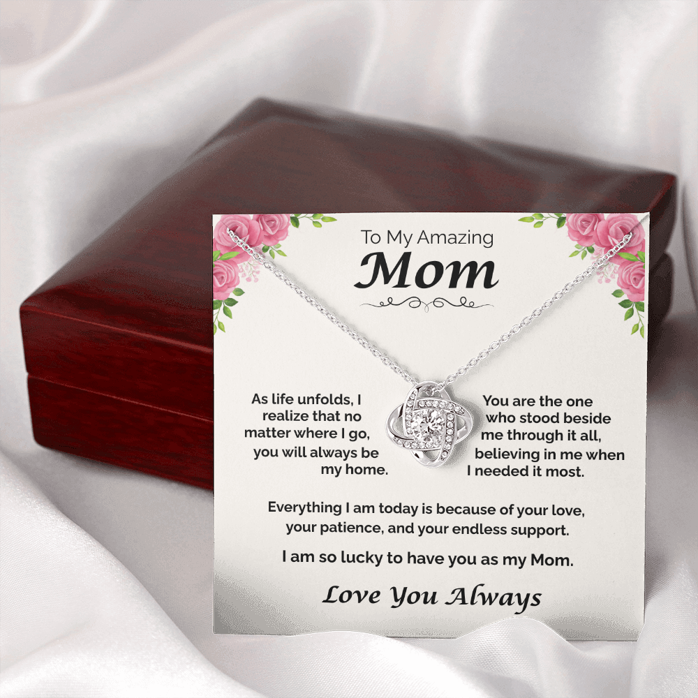 To My Amazing Mom — You Will Always Be My Home, Love Knot Necklace