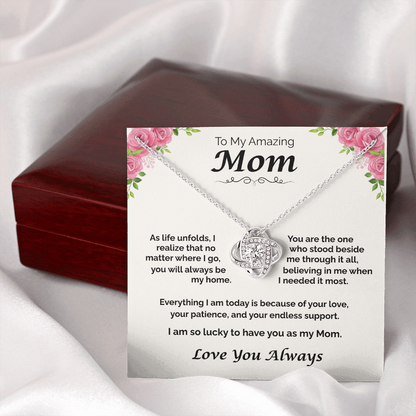 To My Amazing Mom — You Will Always Be My Home, Love Knot Necklace