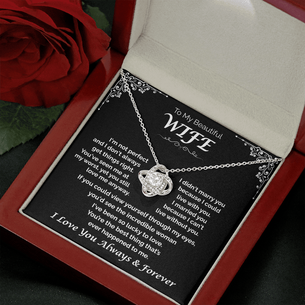To My Beautiful Wife —Lucky to Love You, Love Knot Necklace
