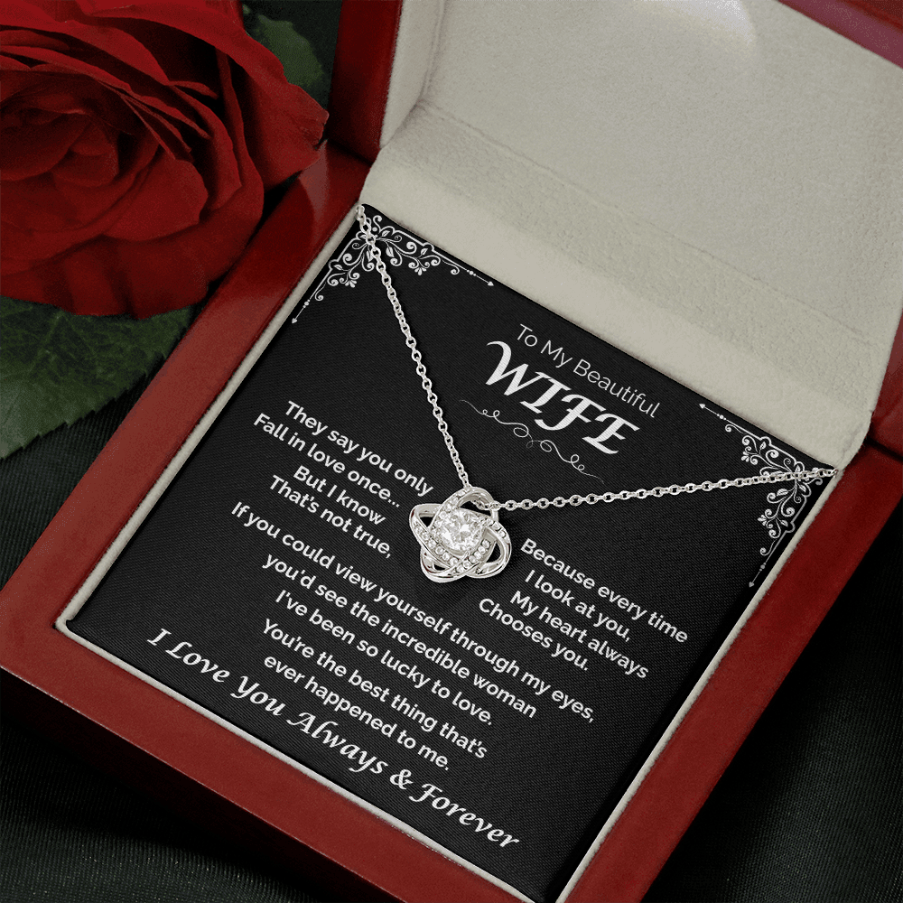 To My Beautiful WIfe —The One I Adore, Love Knot Necklace
