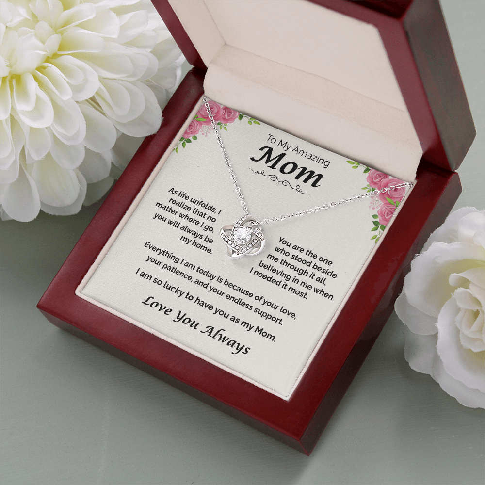 To My Amazing Mom — You Will Always Be My Home, Love Knot Necklace