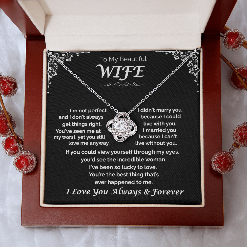 To My Beautiful Wife —Lucky to Love You, Love Knot Necklace
