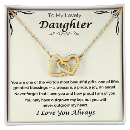 To My Lovely Daughter — Never Outgrow My Heart, Interlocking Hearts Necklace