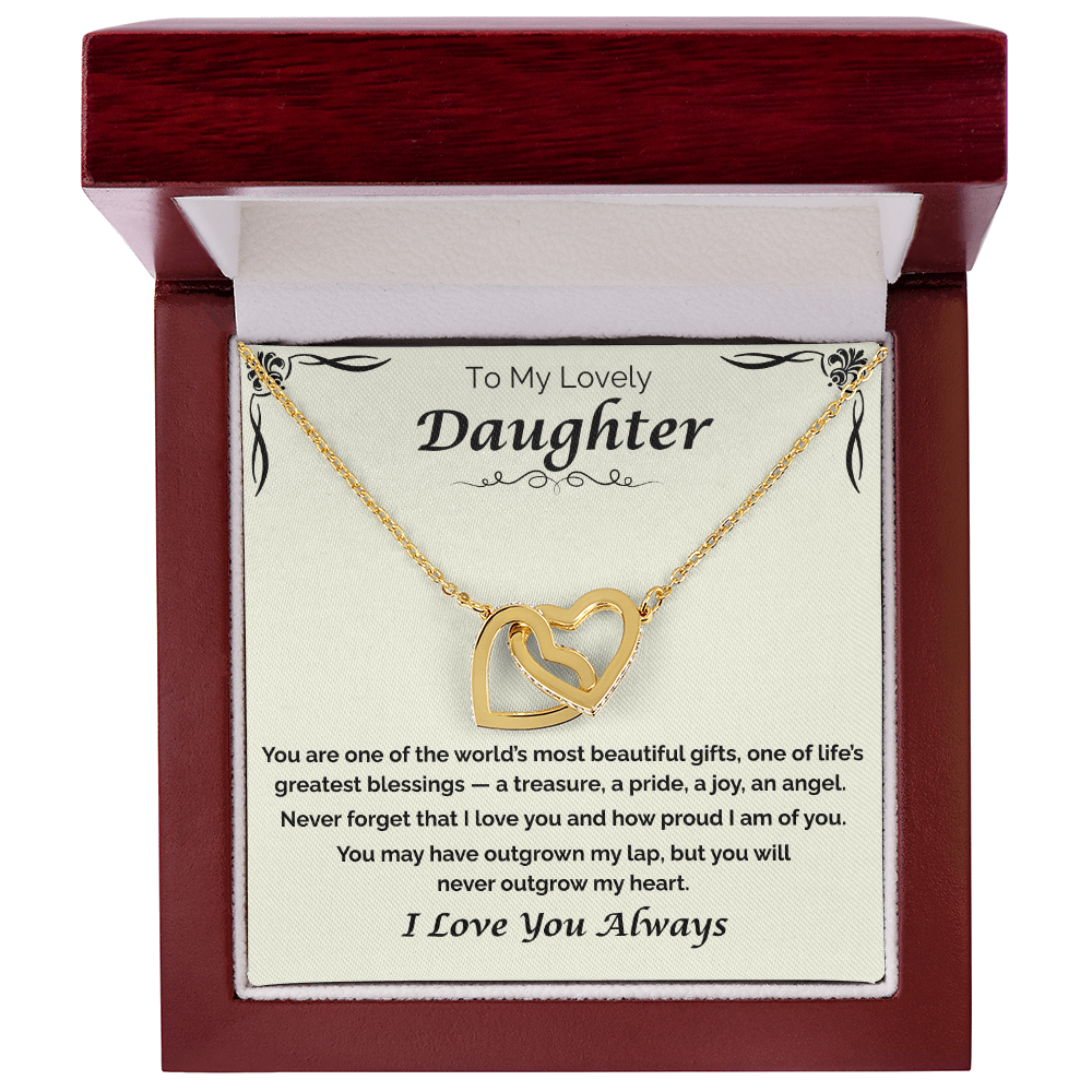 To My Lovely Daughter — Never Outgrow My Heart, Interlocking Hearts Necklace