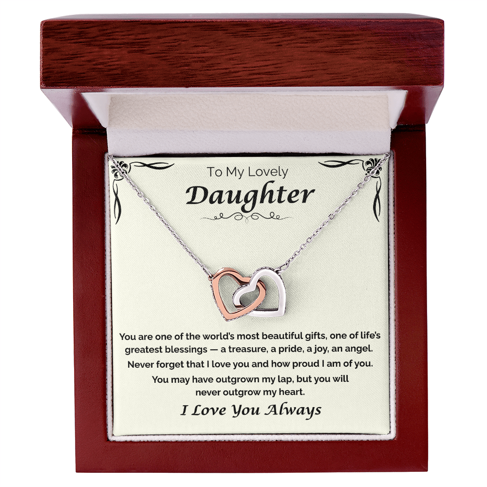 To My Lovely Daughter — Never Outgrow My Heart, Interlocking Hearts Necklace