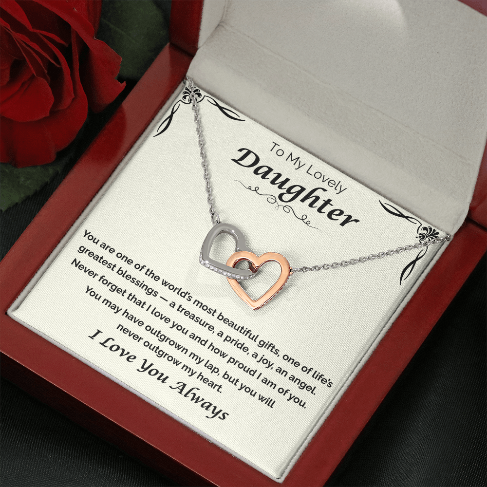 To My Lovely Daughter — Never Outgrow My Heart, Interlocking Hearts Necklace