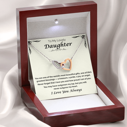 To My Lovely Daughter — Never Outgrow My Heart, Interlocking Hearts Necklace